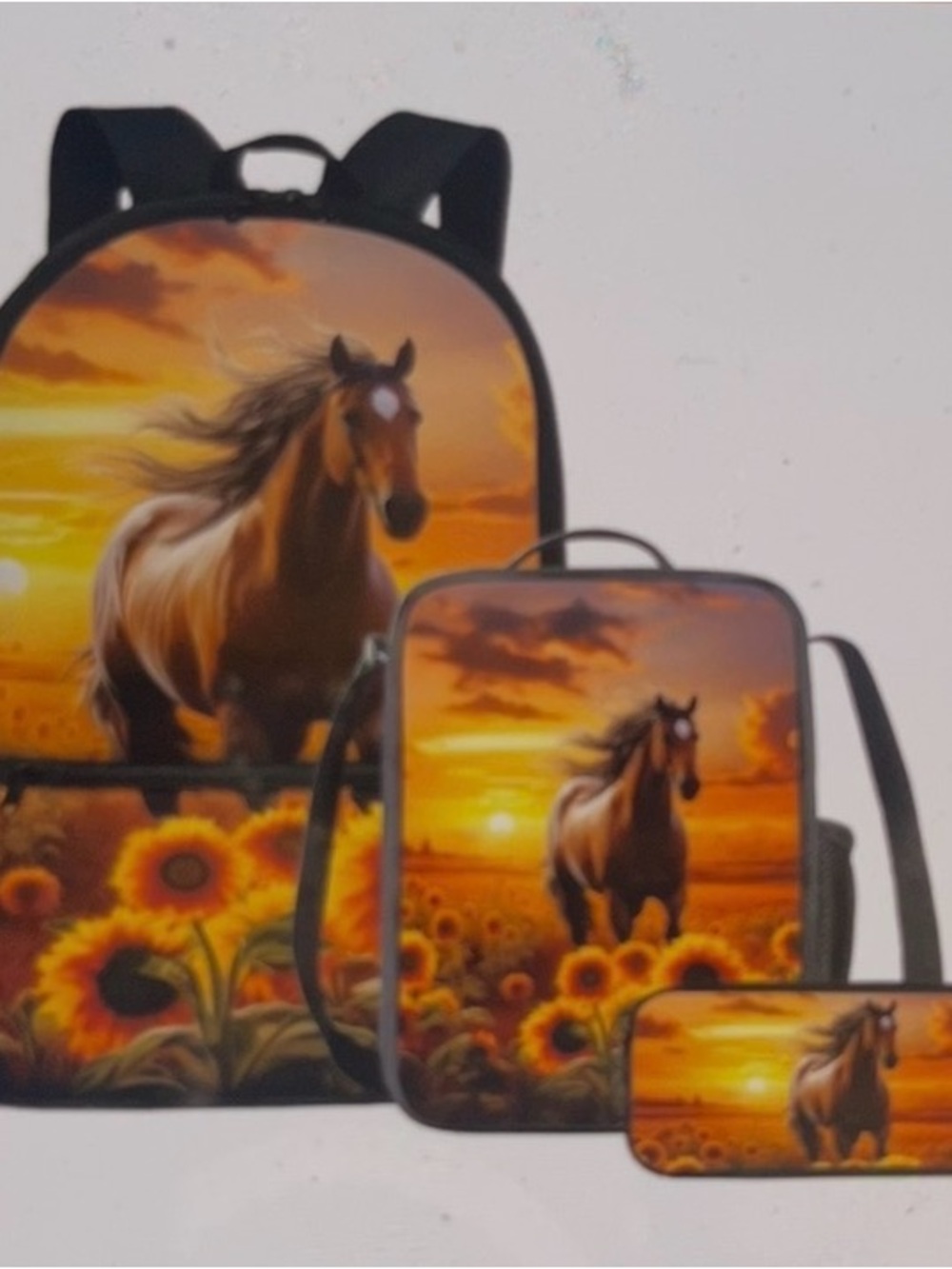 Sunset Horse Backpack Set of 4 bags - Brown and Orange